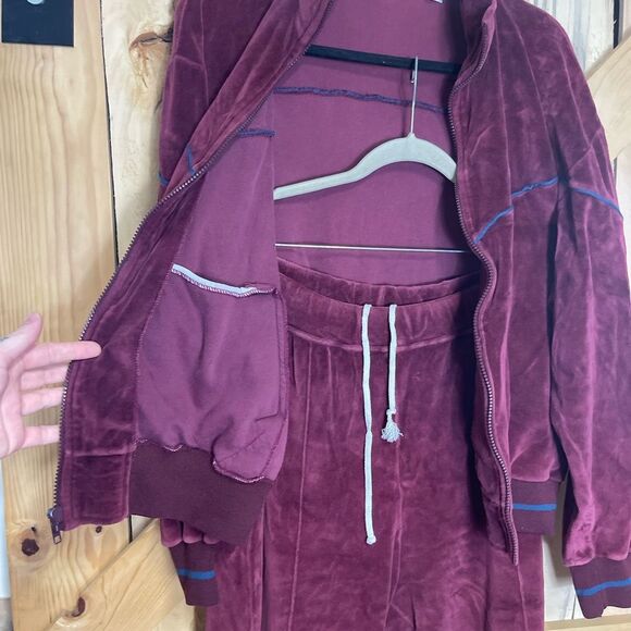 Vintage 70's Yves Saint Laurent YSL Maroon Velour Tracksuit Leisure Size Large - Picture 16 of 16